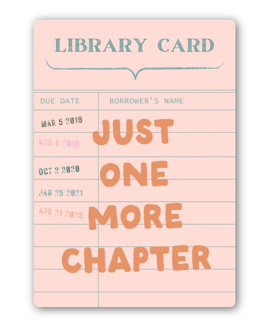 Just One More Chapter Library Card Sticker, Book Lover Decal
