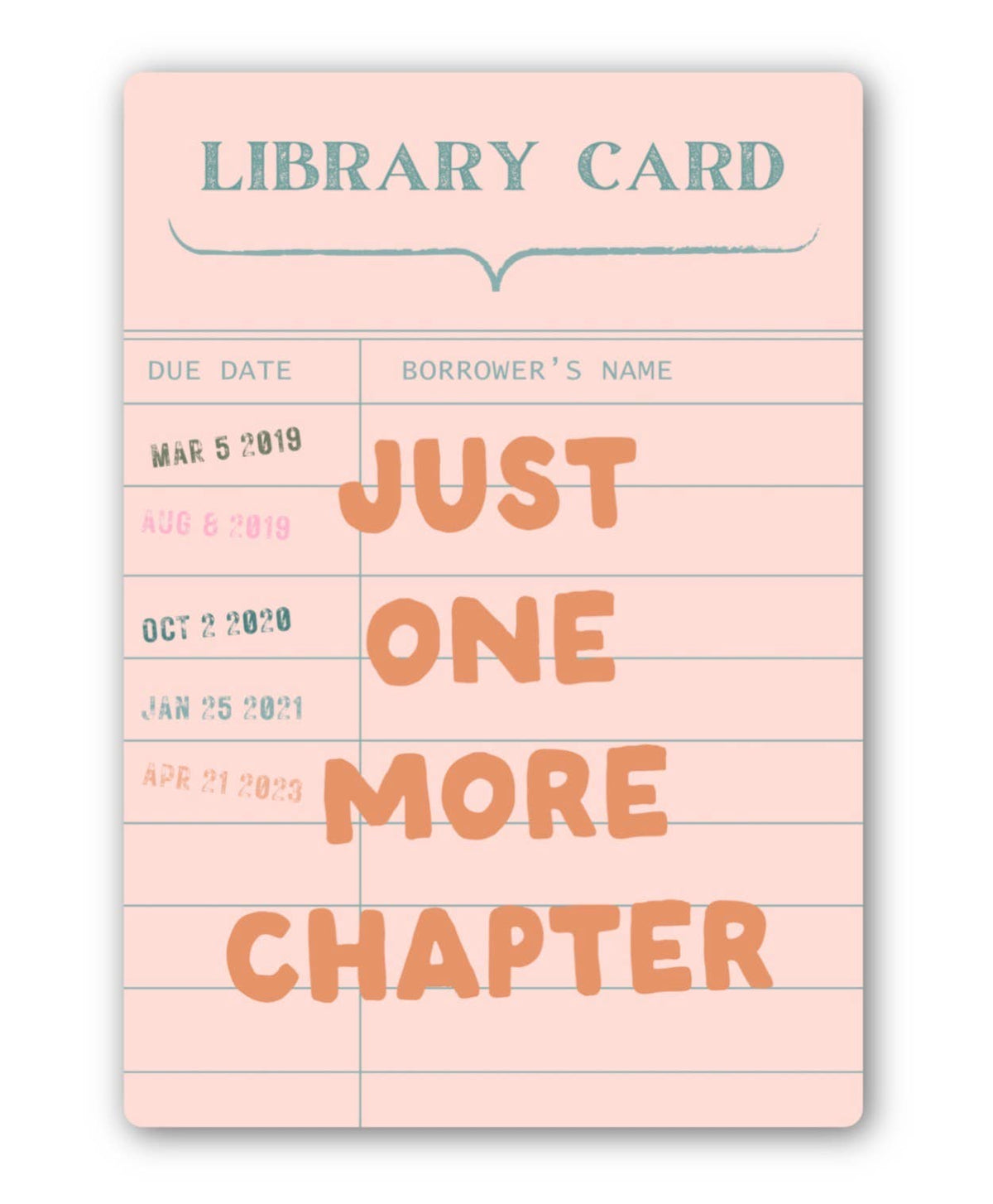 Just One More Chapter Library Card Sticker, Book Lover Decal