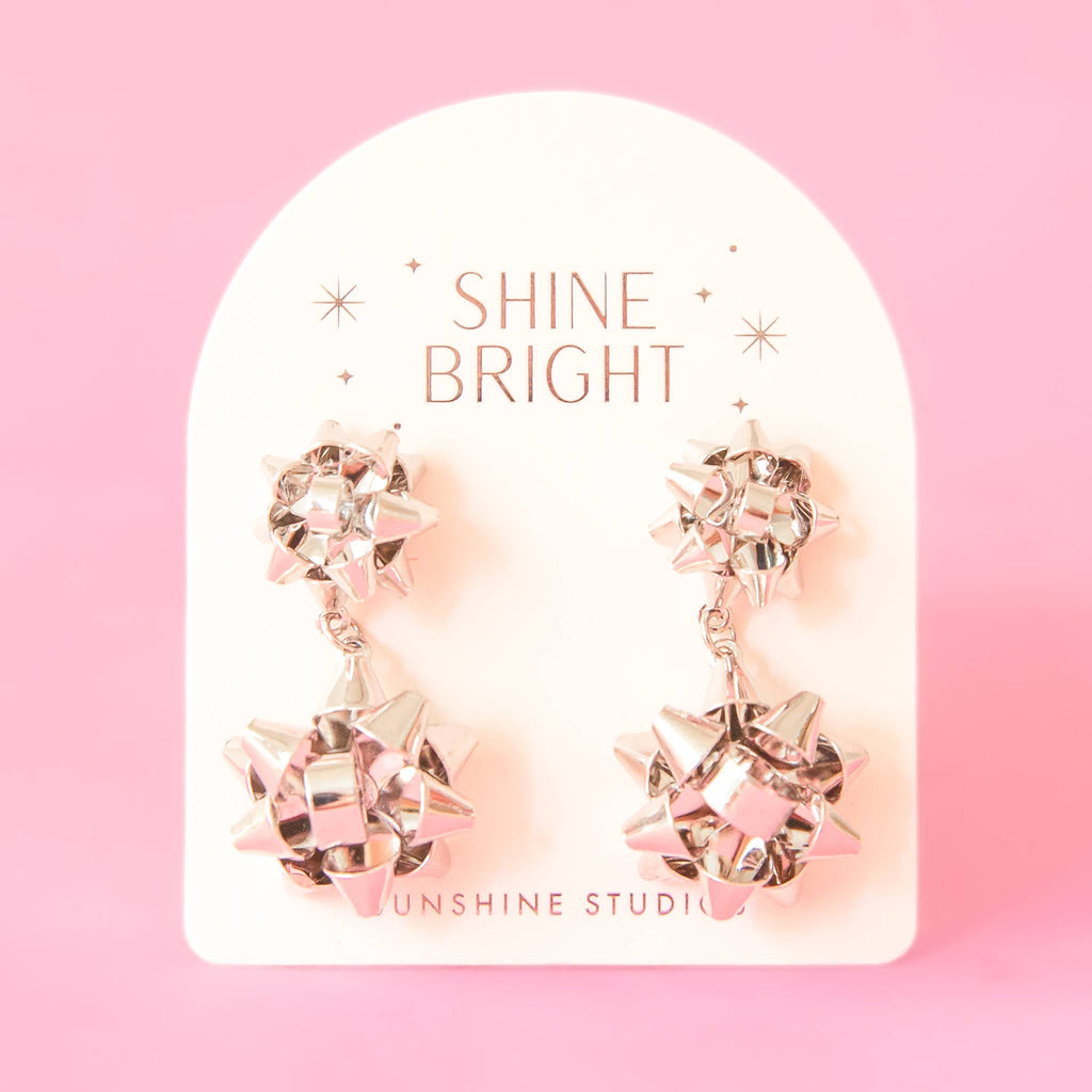 Holiday Bow Earrings | Double | Silver